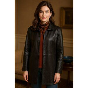 Wilsons Leather Pelle Studio Womens 1X Full Zip Leather Jacket Black